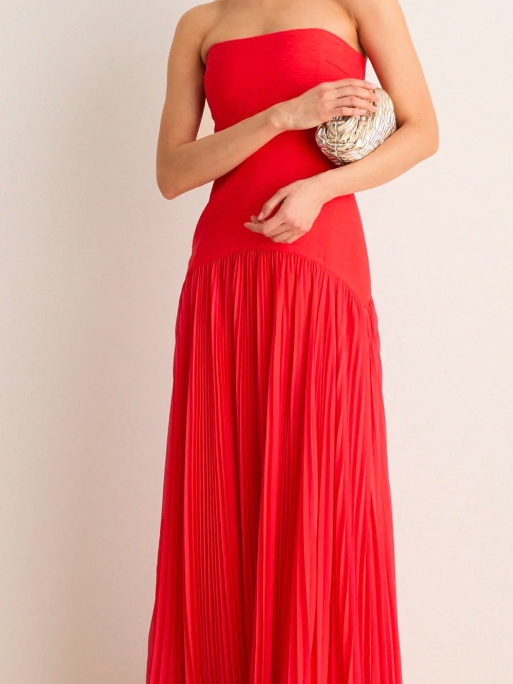 Alexis Red Strapless Pleated Maxi Skirt
